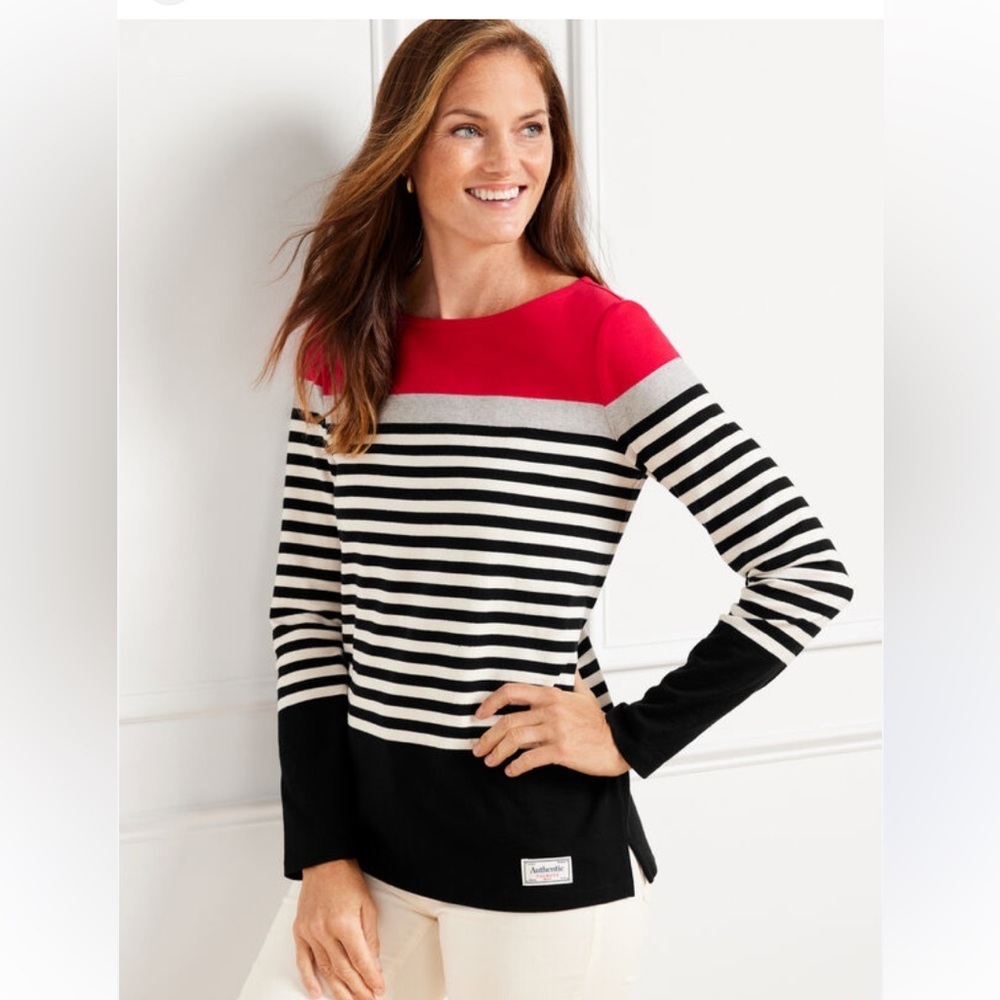 Talbots slope striped long sleeve crewneck top cotton Medium NWOT